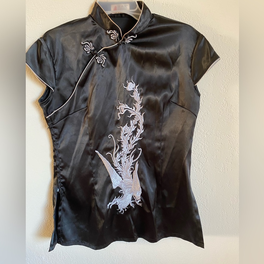 Mandarin Dragon Silk Style Blouse/Wrap top
